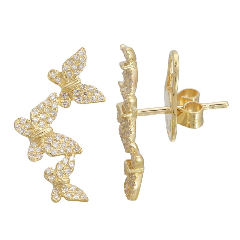 14K Yellow Gold Triple Butterfly Diamond Earrings-EARRINGS-superbell-