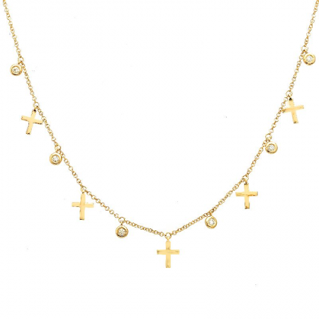 14k Yellow Gold Cross Diamond Necklace