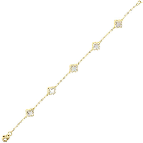 14k Yellow Gold Diamond & Mother of Pearl Clover Bracelet-Bracelets-superbell-