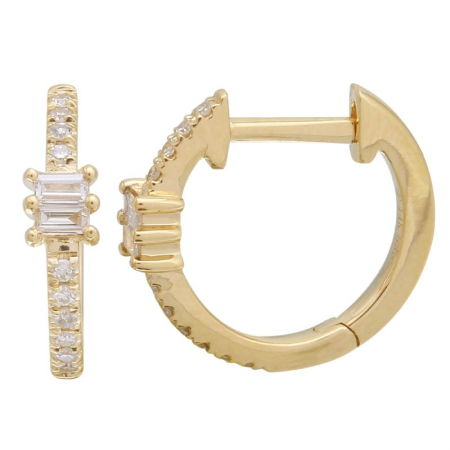 14k Yellow Gold Diamond Baguette Huggie Earrings
