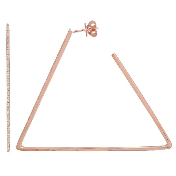 14K Rose Gold Triangle Diamond Hoop Earrings