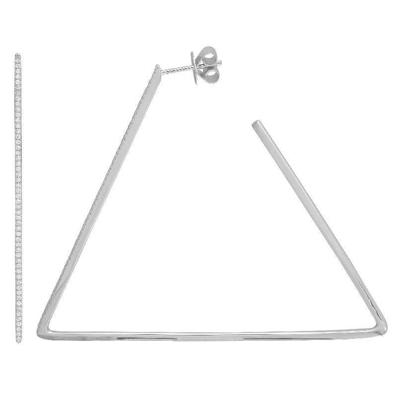 14K White Gold Triangle Diamond Hoop Earrings-EARRINGS-superbell-