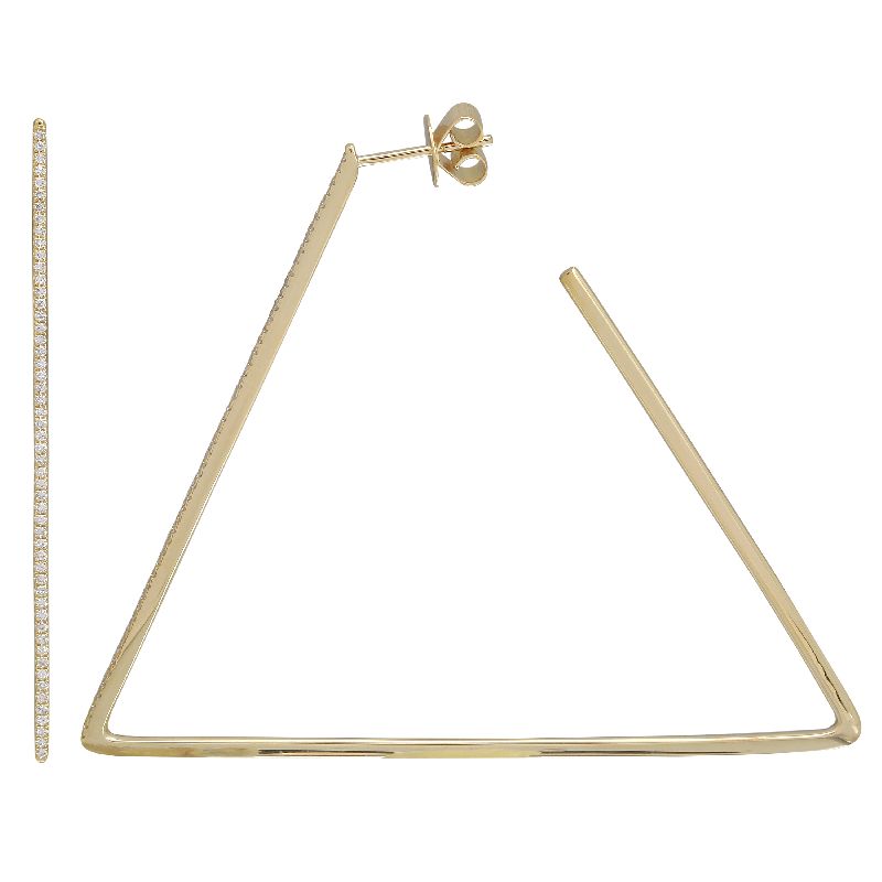 14k Yellow Gold Triangle Diamond Hoop Earrings