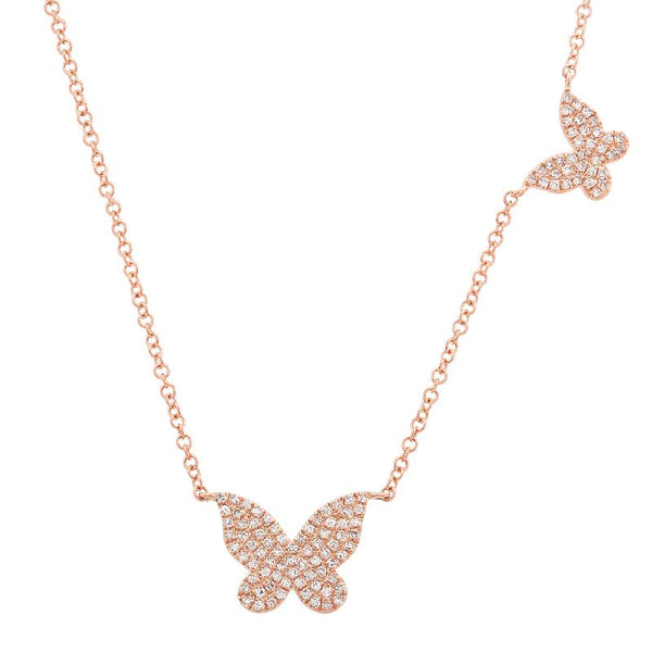14K Rose Gold Double Butterfly Diamond Necklace