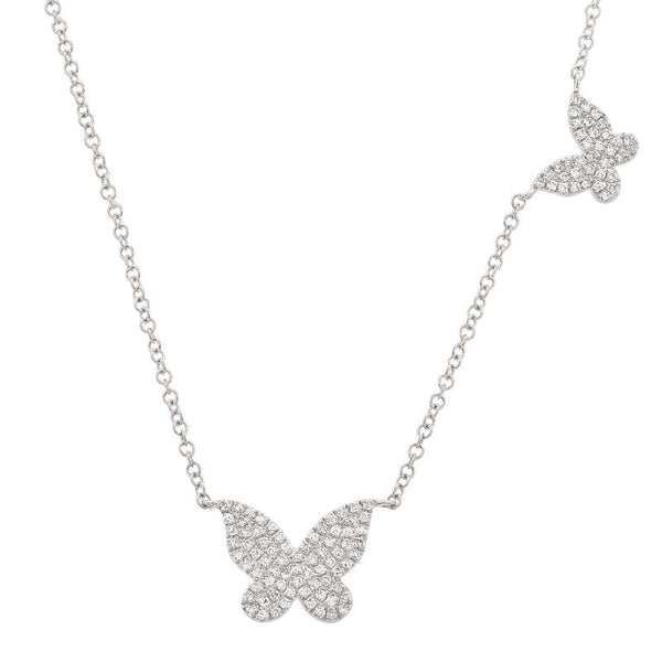 14K White Gold Double Butterfly Diamond Necklace-Necklaces-Maurice's Jewelers-