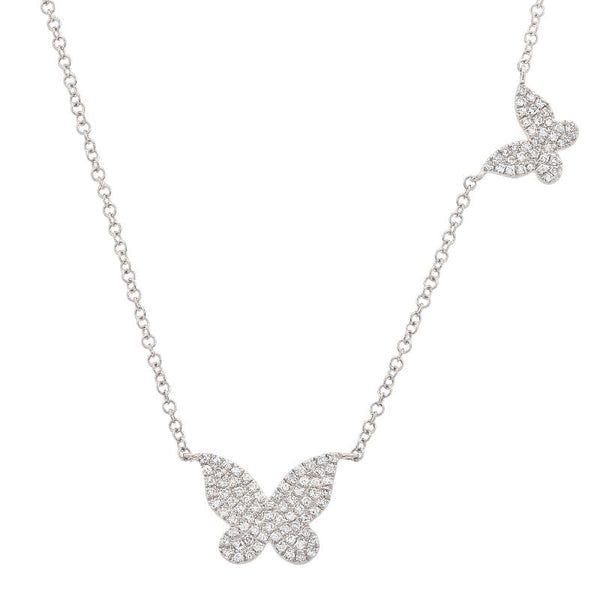14K White Gold Double Butterfly Diamond Necklace
