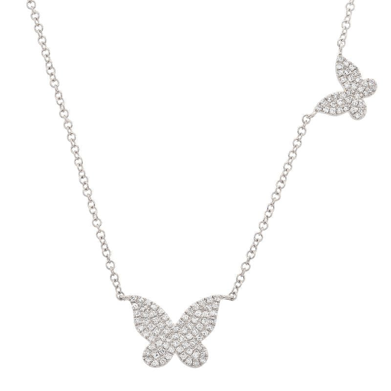 14K White Gold Double Butterfly Diamond Necklace-Necklaces-Maurice's Jewelers-