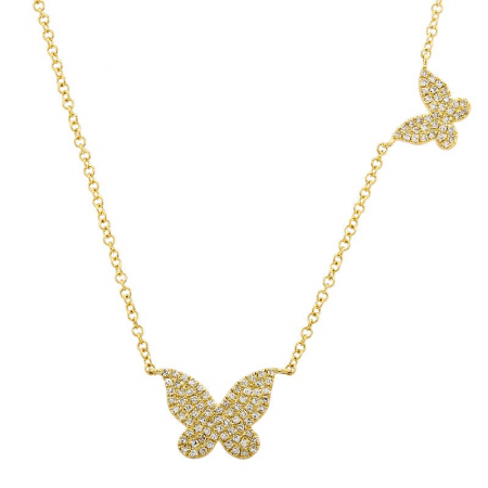 14K Yellow Gold Double Butterfly Diamond Necklace-Necklaces-Maurice's Jewelers-