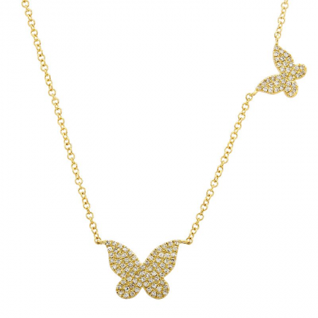 14K Yellow Gold Double Butterfly Diamond Necklace