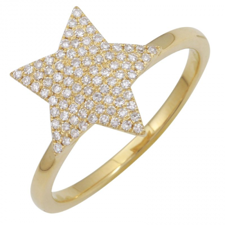 14K Yellow Gold Diamond Pave Star Ring