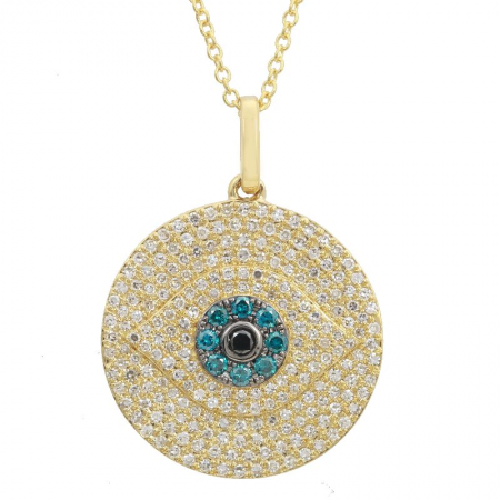 14k Yellow Gold Diamond Evil Eye Necklace