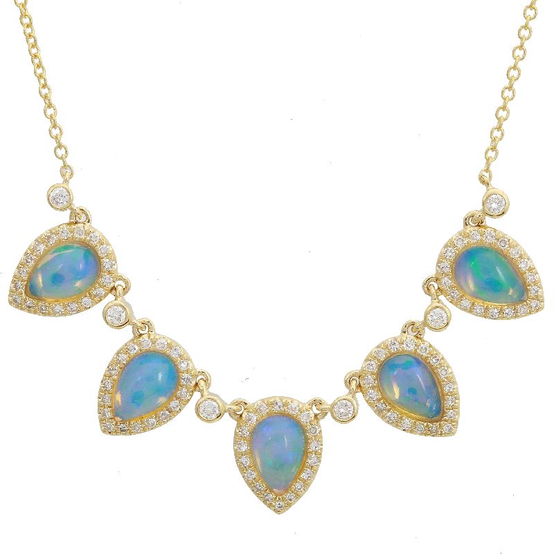 14k Yellow Gold Diamond & Opal Necklace-Necklaces-superbell-
