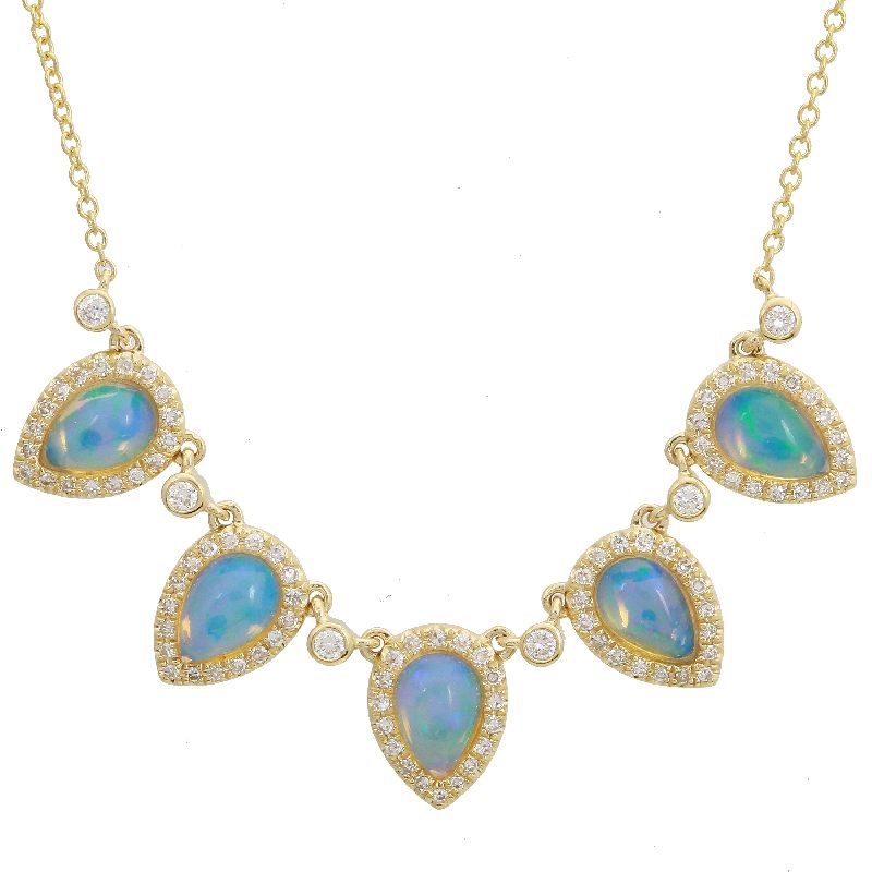 14k Yellow Gold Diamond & Opal Necklace