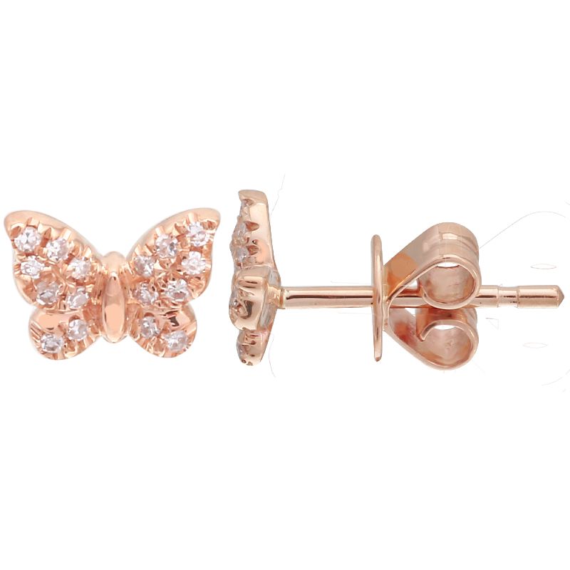 14K Rose Gold Mini Butterfly Diamond Earrings