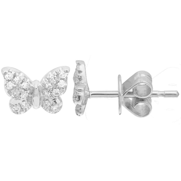 14K White Gold Mini Butterfly Diamond Earrings