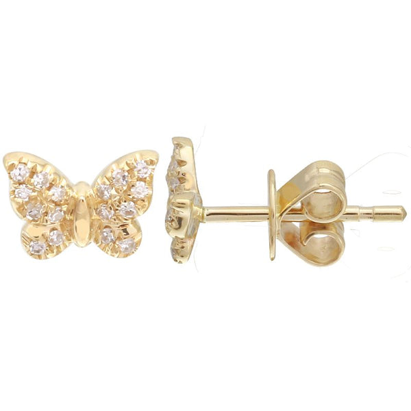 14K Yellow Gold Mini Butterfly Diamond Earrings