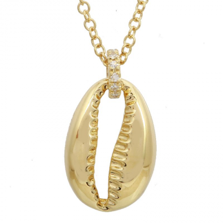 14K Yellow Gold Diamond Shell Necklace