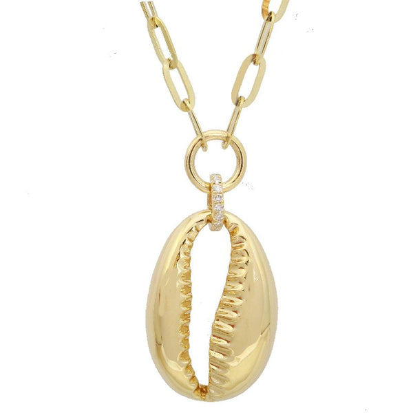 14K Yellow Gold Diamond Seashell Necklace