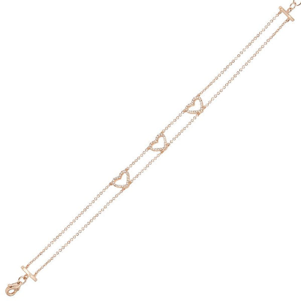 14K Rose Gold Triple Open Diamond Heart Bracelet