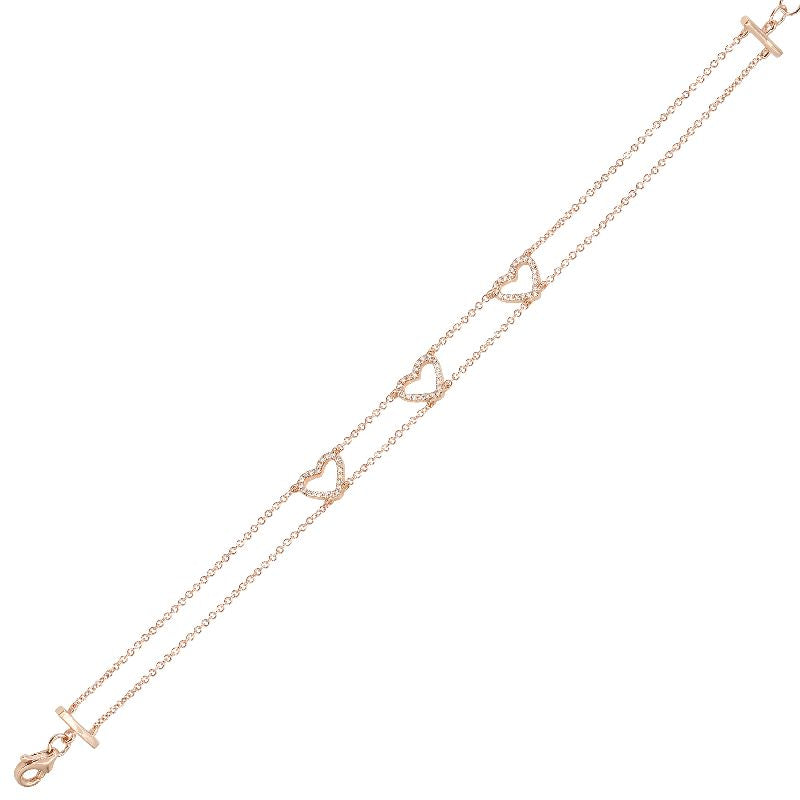 14K Rose Gold Triple Open Diamond Heart Bracelet-Bracelets-Maurice's Jewelers-
