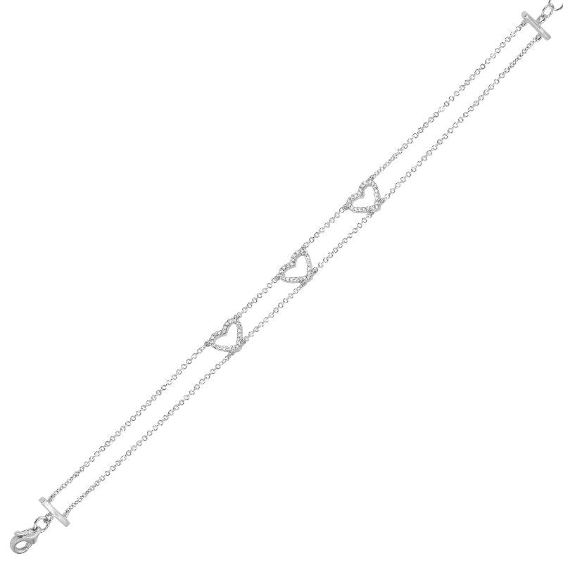 14K White Gold Triple Open Diamond Heart Bracelet-Bracelets-superbell-