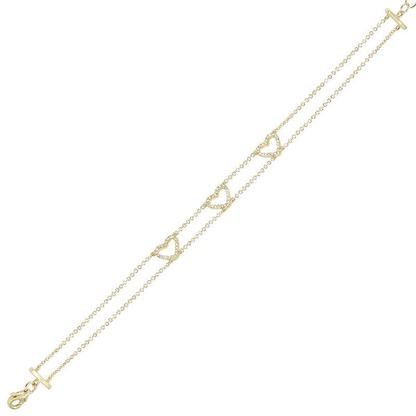 14K Yellow Gold Triple Open Diamond Heart Bracelet-Bracelets-superbell-