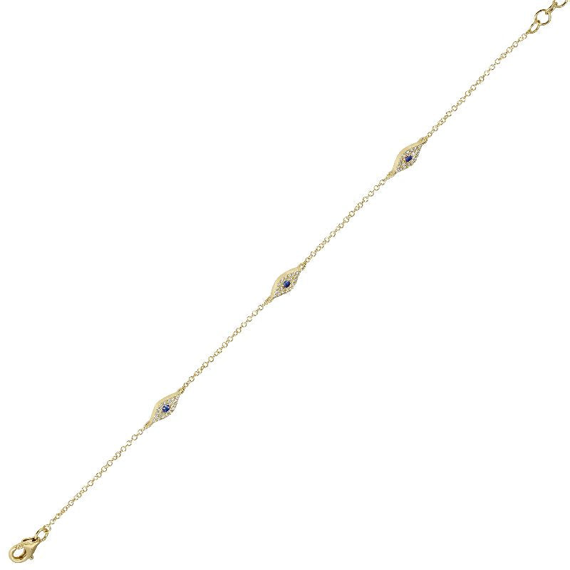 14k Yellow Gold Diamond and Sapphire Evil Eye Bracelet