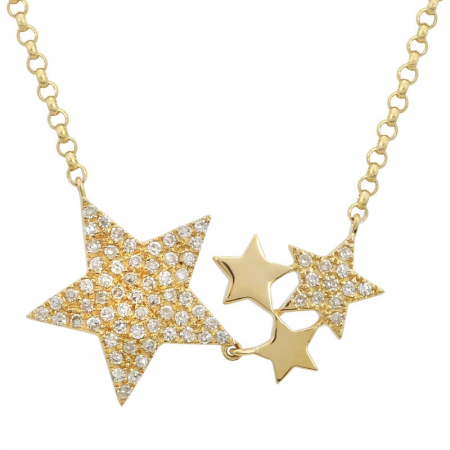 14K Yellow Gold Diamond Star Constellation Necklace