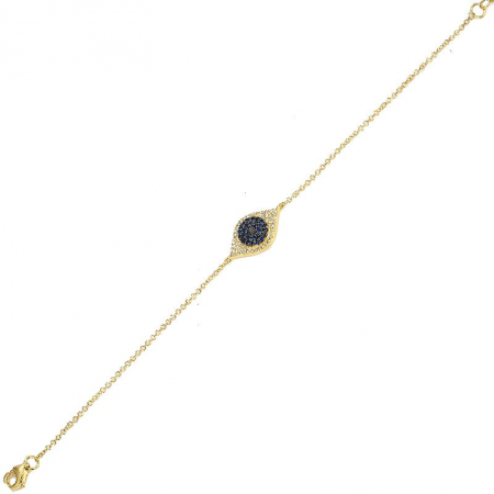 14K Yellow Gold Diamond + Blue Sapphire Evil Eye Bracelet