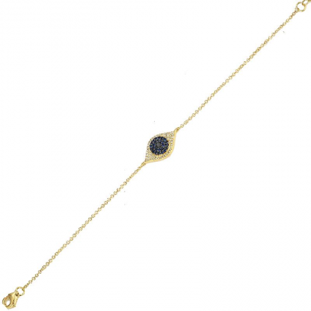 14K Yellow Gold Diamond + Blue Sapphire Evil Eye Bracelet-Bracelets-Maurice's Jewelers-
