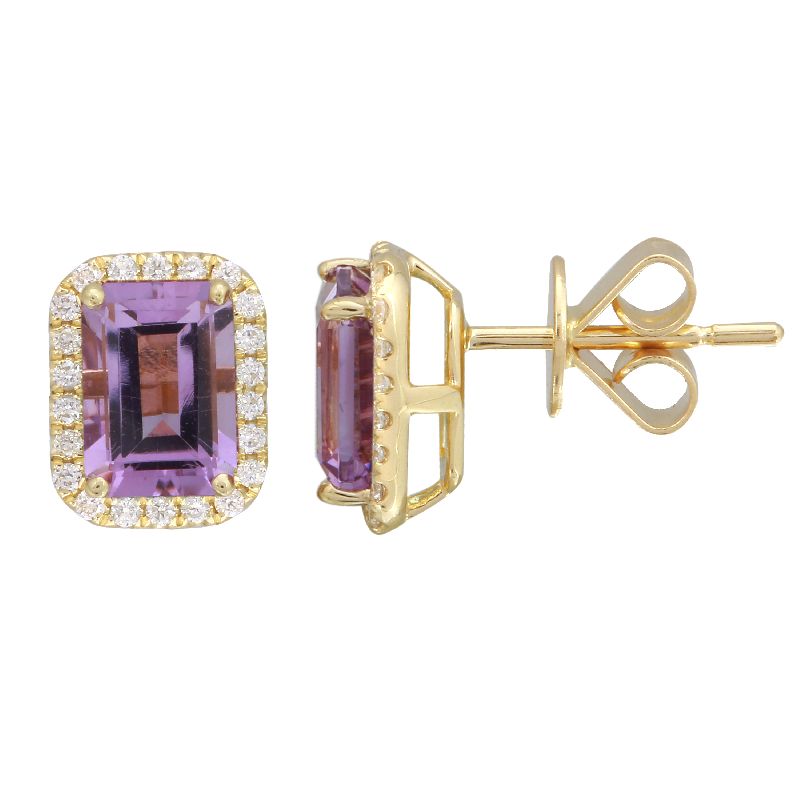 14k Yellow Amethyst Emerald Cut Gemstone Earrings-EARRINGS-superbell-