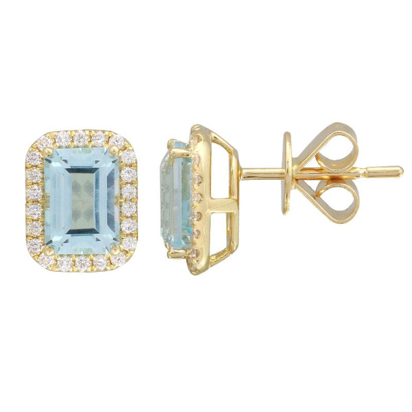 14k Yellow Blue Topaz Emerald Cut & Diamond Gemstone Earrings-EARRINGS-superbell-