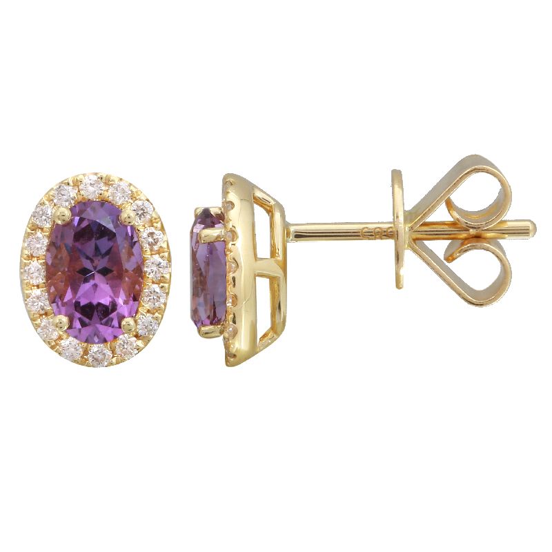 14k Yellow Gold Amethyst & Diamond Oval Gemstone Earrings-EARRINGS-superbell-