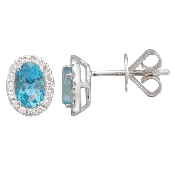 14k White Gold London Blue Topaz & Diamond Oval Gemstone Earrings