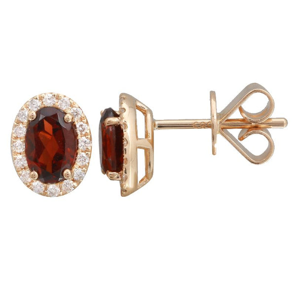 14K Rose Gold Garnet & Diamond Oval Gemstone Earrings
