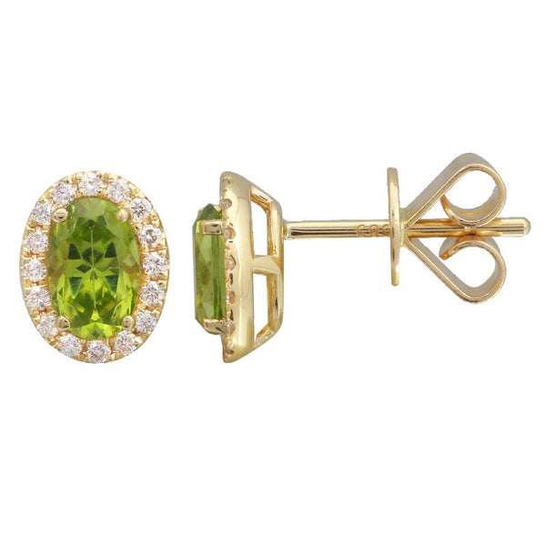 14k Yellow Peridot & Diamond Oval Gemstone Earrings