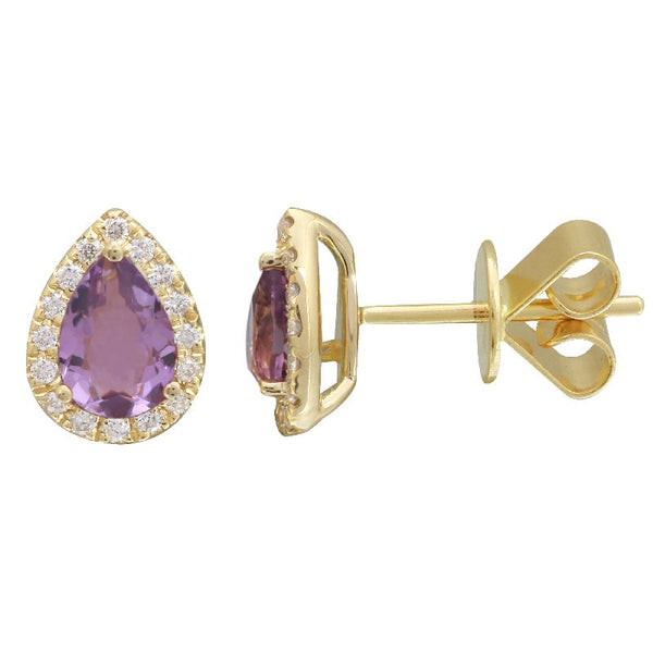 14k Yellow Amethyst & Diamond Pear Gemstone Earrings-EARRINGS-superbell-