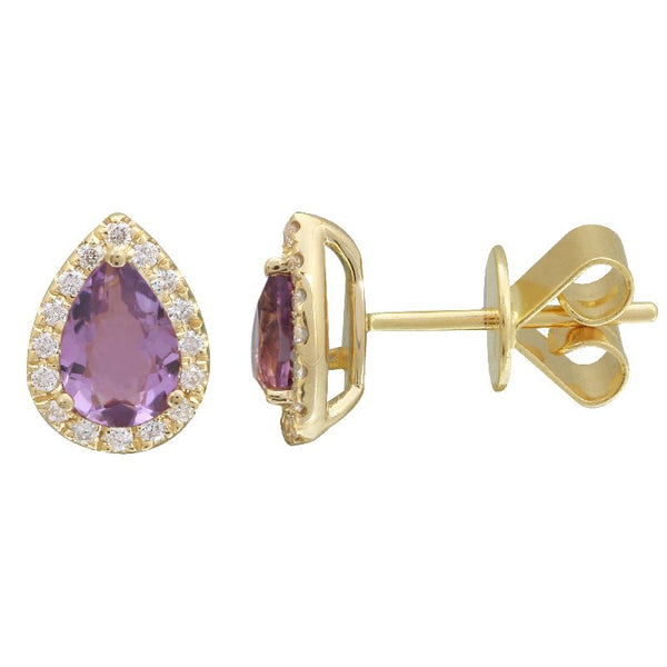 14k Yellow Amethyst & Diamond Pear Gemstone Earrings