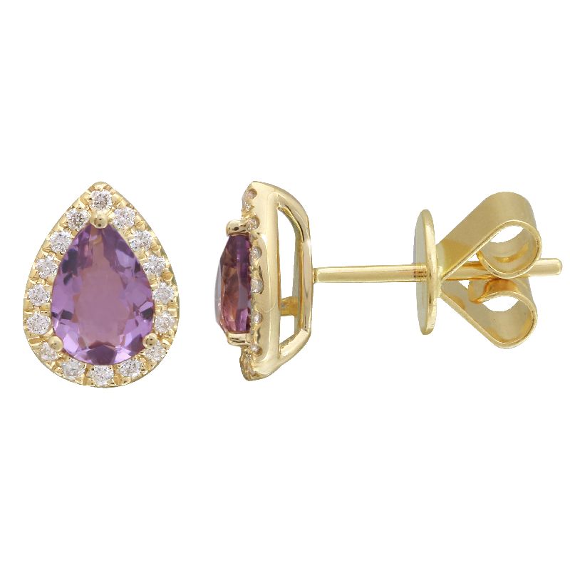 14k Yellow Amethyst & Diamond Pear Gemstone Earrings-EARRINGS-superbell-