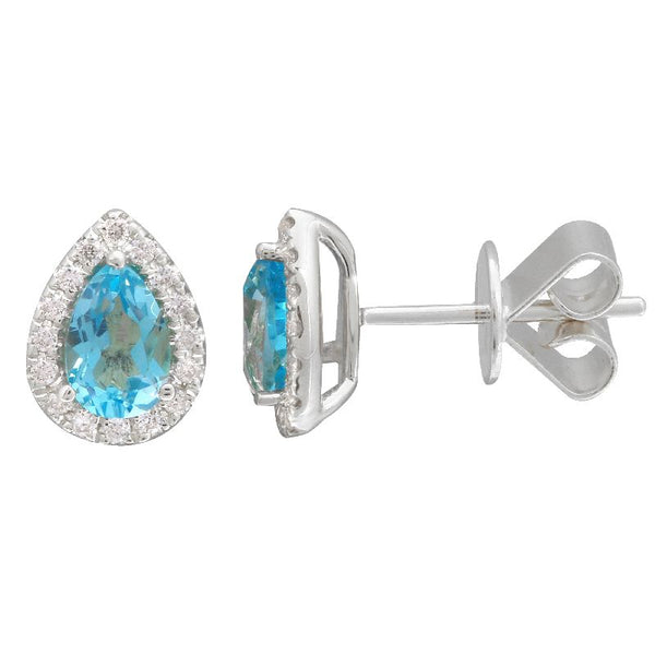 14k WhiteLondon Blue Topaz  & Diamond Pear Gemstone Earrings