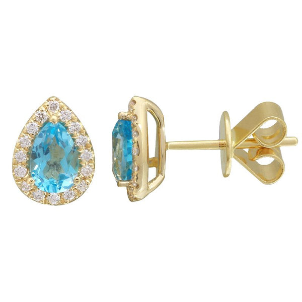 14k Yellow London Blue Topaz  & Diamond Pear Gemstone Earrings