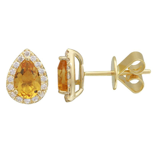14k Yellow Citrine & Diamond Pear Gemstone Earrings-EARRINGS-superbell-