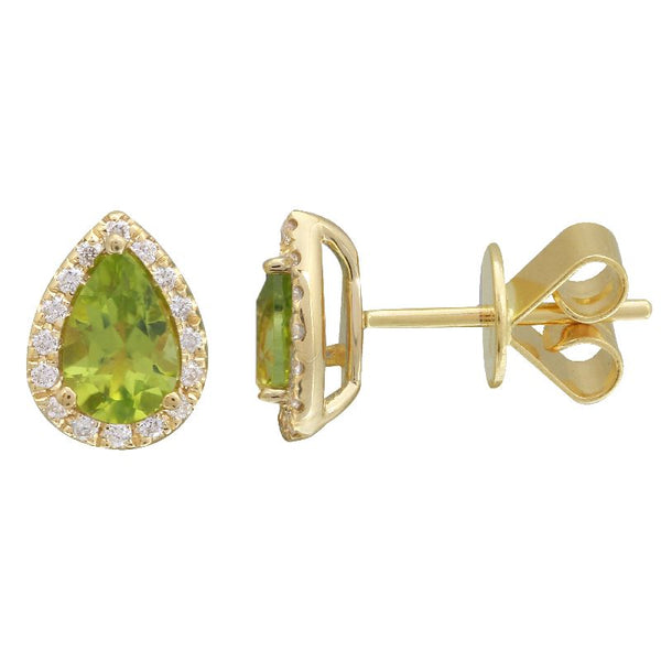 14k Yellow Peridot & Diamond Pear Gemstone Earrings-EARRINGS-superbell-