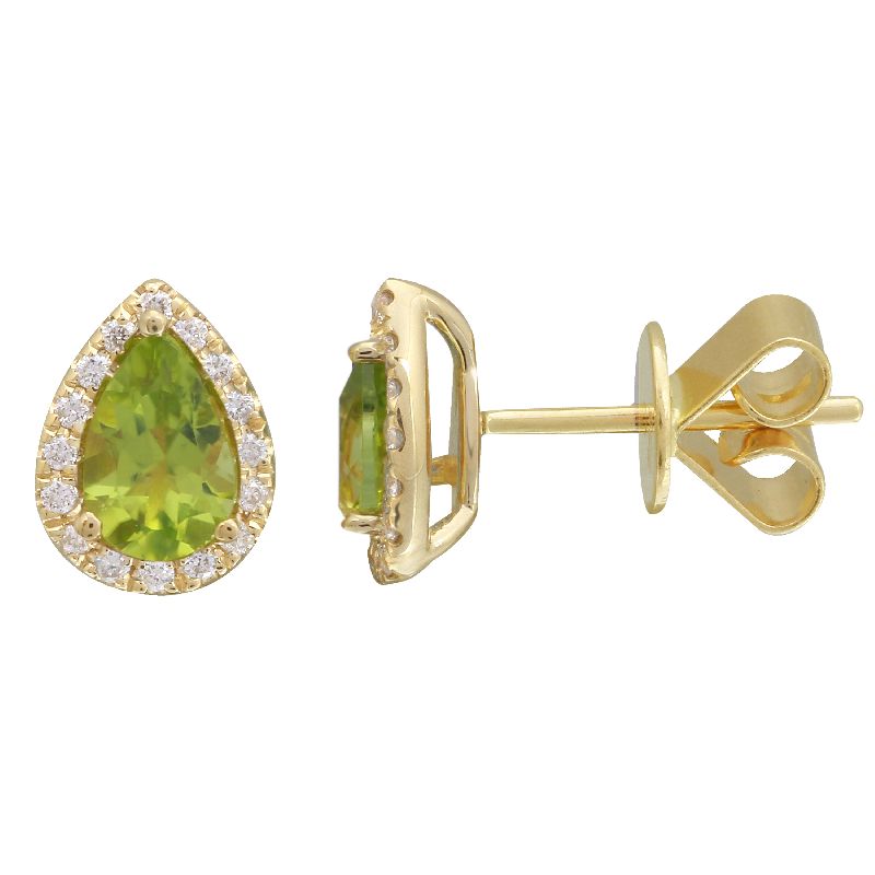 14k Yellow Peridot & Diamond Pear Gemstone Earrings