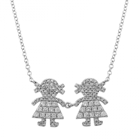 14K White Gold Diamond Two Girls Necklace-Necklaces-Maurice's Jewelers-