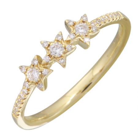 14K Yellow Gold Diamond Triple Star Ring-Rings-superbell-