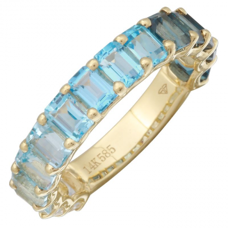 14K Yellow Gold Blue Topaz + White Topaz 3/4 Ombre Ring (SMALL)