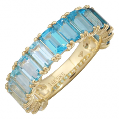 14K Yellow Gold Blue Topaz + White Topaz 3/4 Ombre Ring (LARGE)