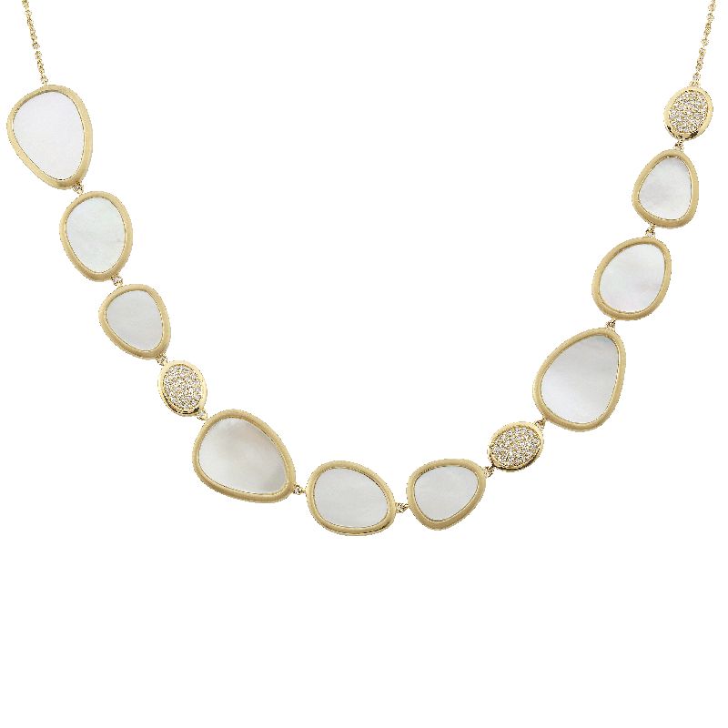14k Yellow Gold DIamond & Mother of PearlNecklace