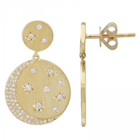 14k Yellow Gold Moon Diamond Earrings Sand Finish-Earrings-Maurice's Jewelers-